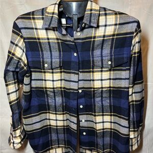 Madewell Navy and Mustard Flannel Plaid Shirt